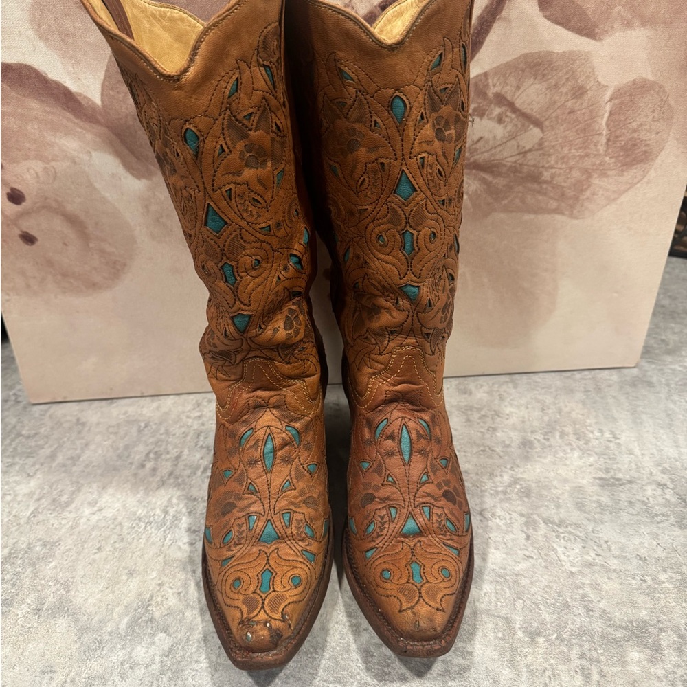 Corral Women's Size 7 M Brown Leather Inlay Western Cowboy Boots - Picture 6 of 8